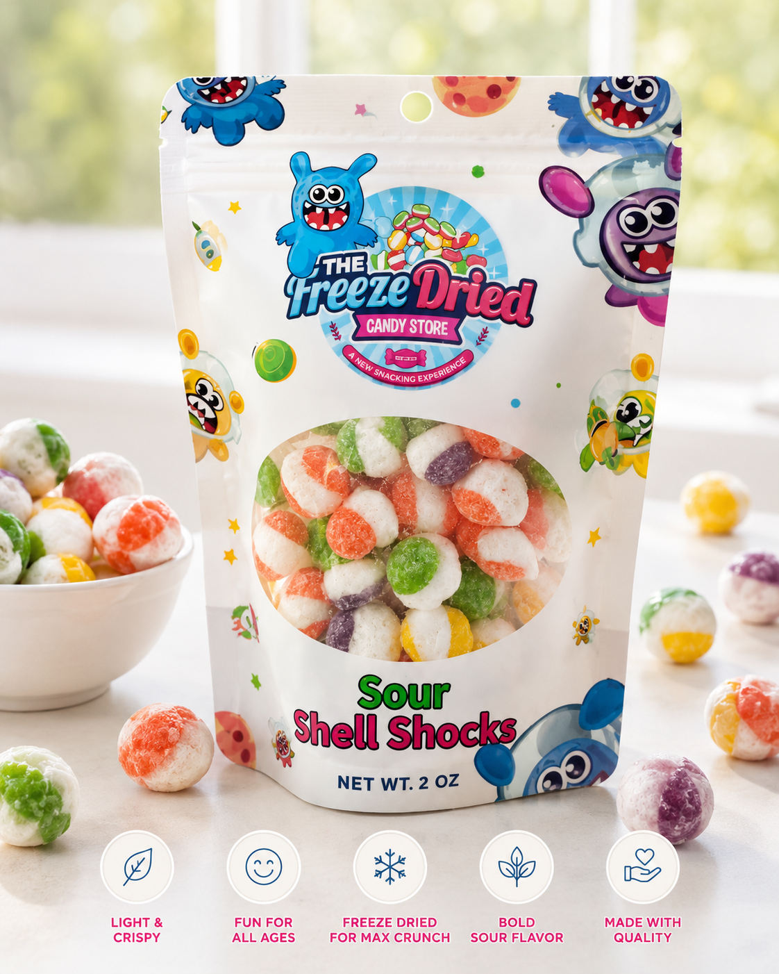 Freeze Dried Sour Shell Shocks Candy: 2oz