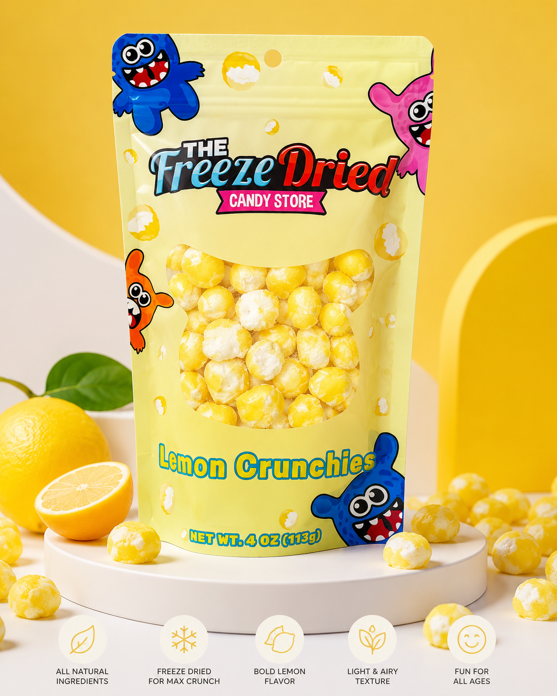 Freeze Dried Lemon Crunchies Candy: 4oz